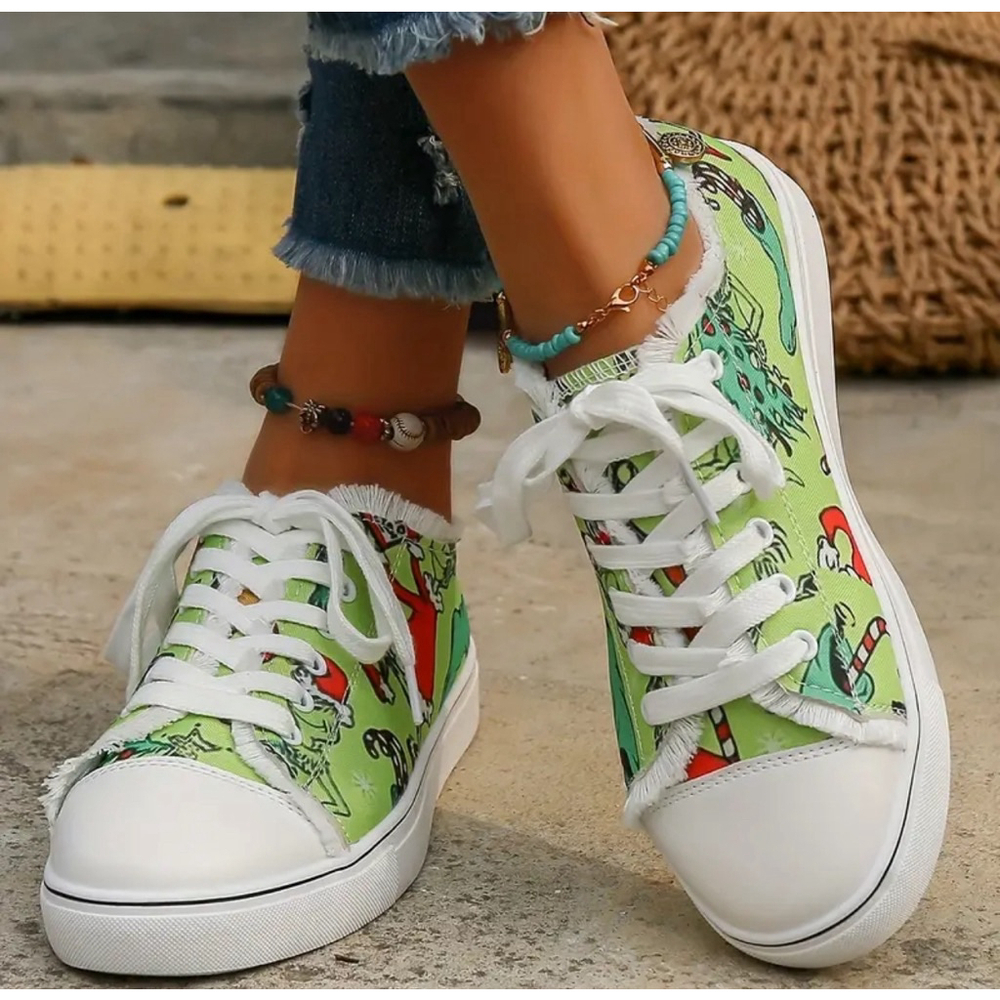 Grinch Inspired Christmas Canvas Sneakers - Picture 4 of 6